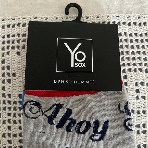 NEW with tags YoSox grey, red, navy, white & yellow socks men’s size 7-12 rare - Picture 2 of 9